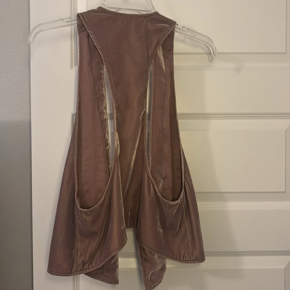 Free People rose mauve open velvet vest w/admirial buttons SZ   M boho chic - Picture 2 of 13